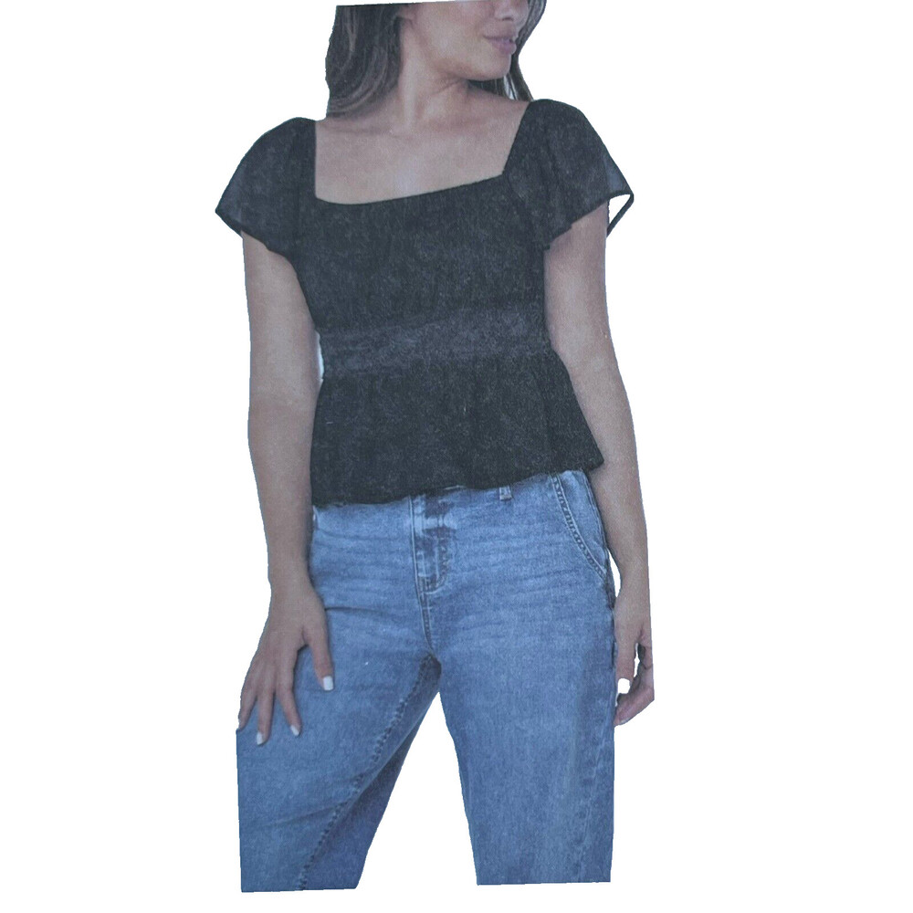 Celebrity Pink Peplum Top Womens Juniors XL Black Flutter Sleeve
